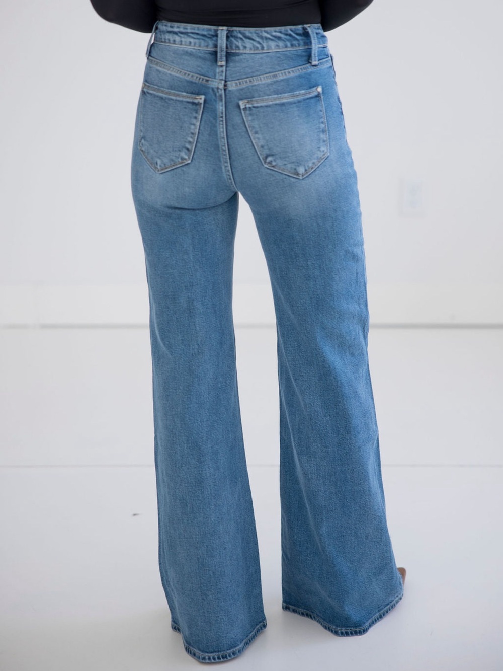 Petra Flare Jeans Size 9/28 Blue Medium Wash Full Length Fading Throughout NWT - Picture 3 of 14